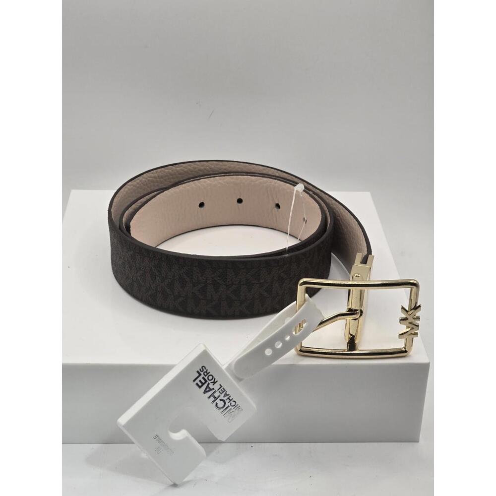 Michael Kors Women's Reversible Logo Print Belt - Size Medium - Brown Leather